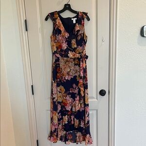 London Times Floral Faux Wrap Dress